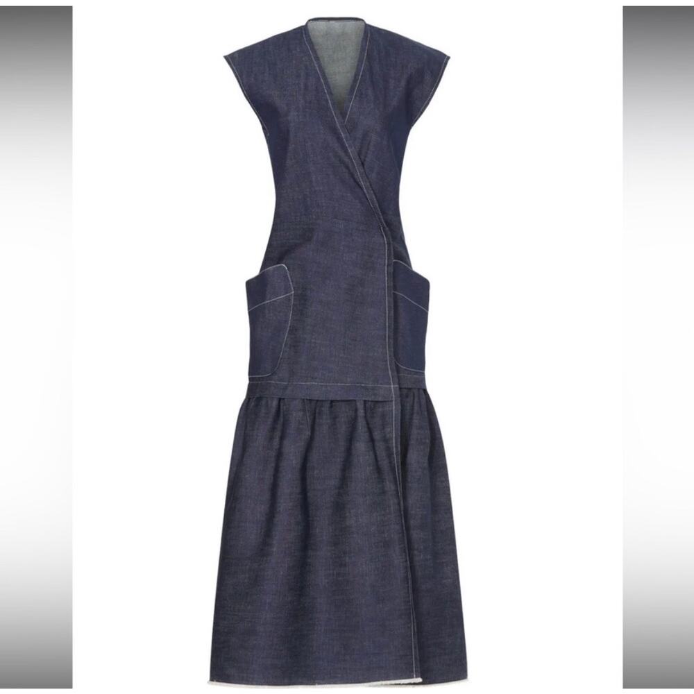 Zero + Maria Cornejo Mia Denim Midi Wrap Dress sz 8 Medium Organic Cotton Blue - Picture 3 of 12